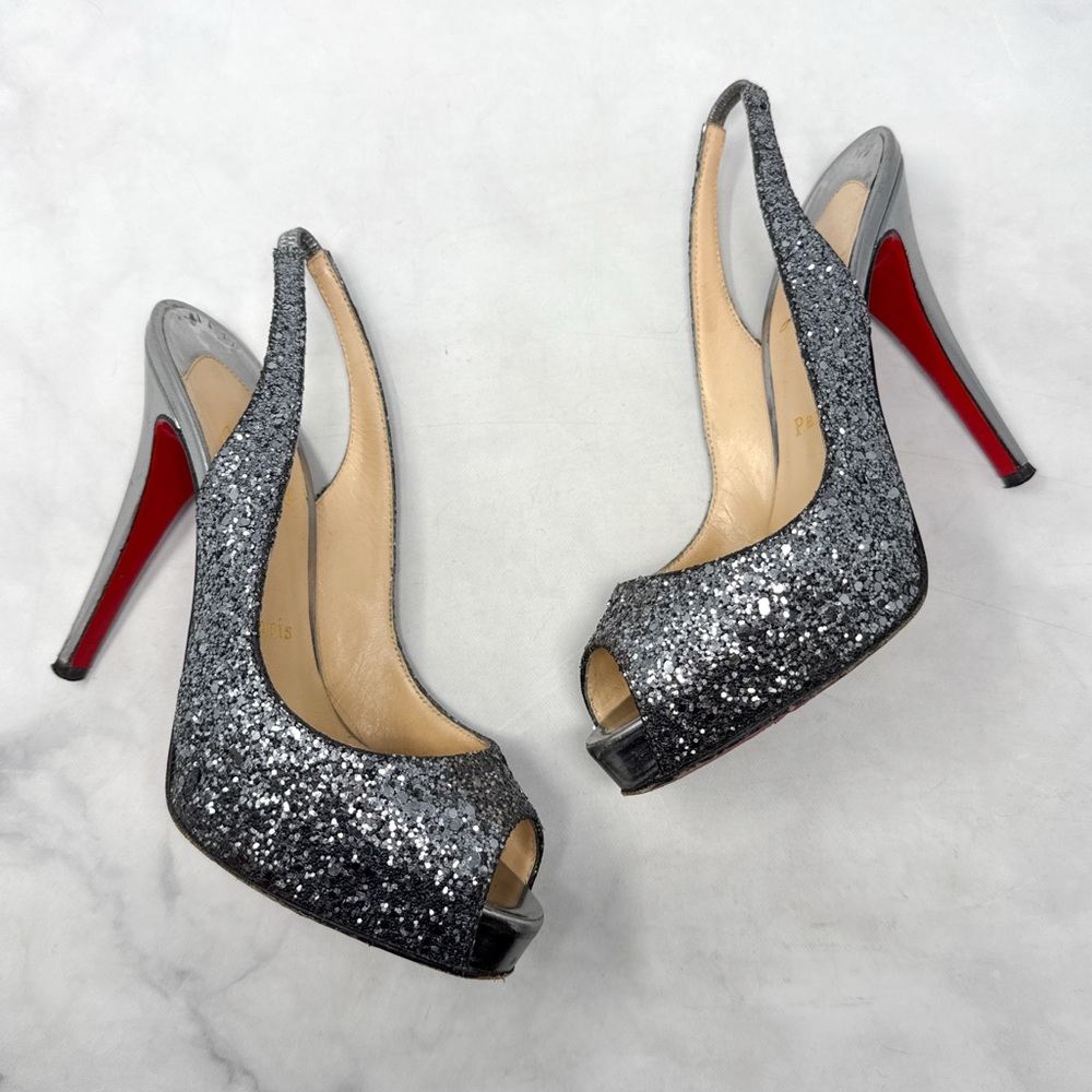 Christian Louboutin Sparkling Silver Slingback Heels
